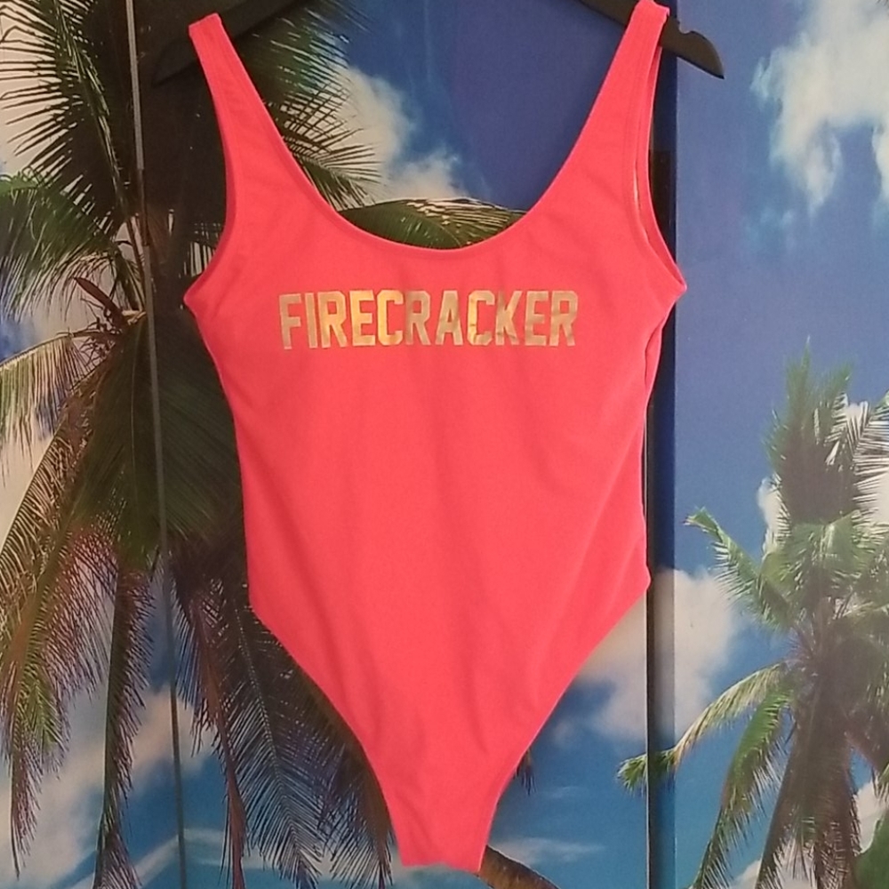 Hot Pink High waisted one piece swimsuit
